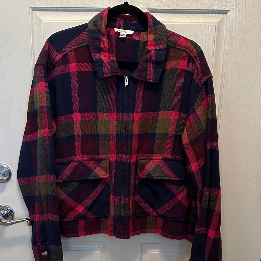 beachlunchlounge Plaid Bomber Jacket - Pink and Navy